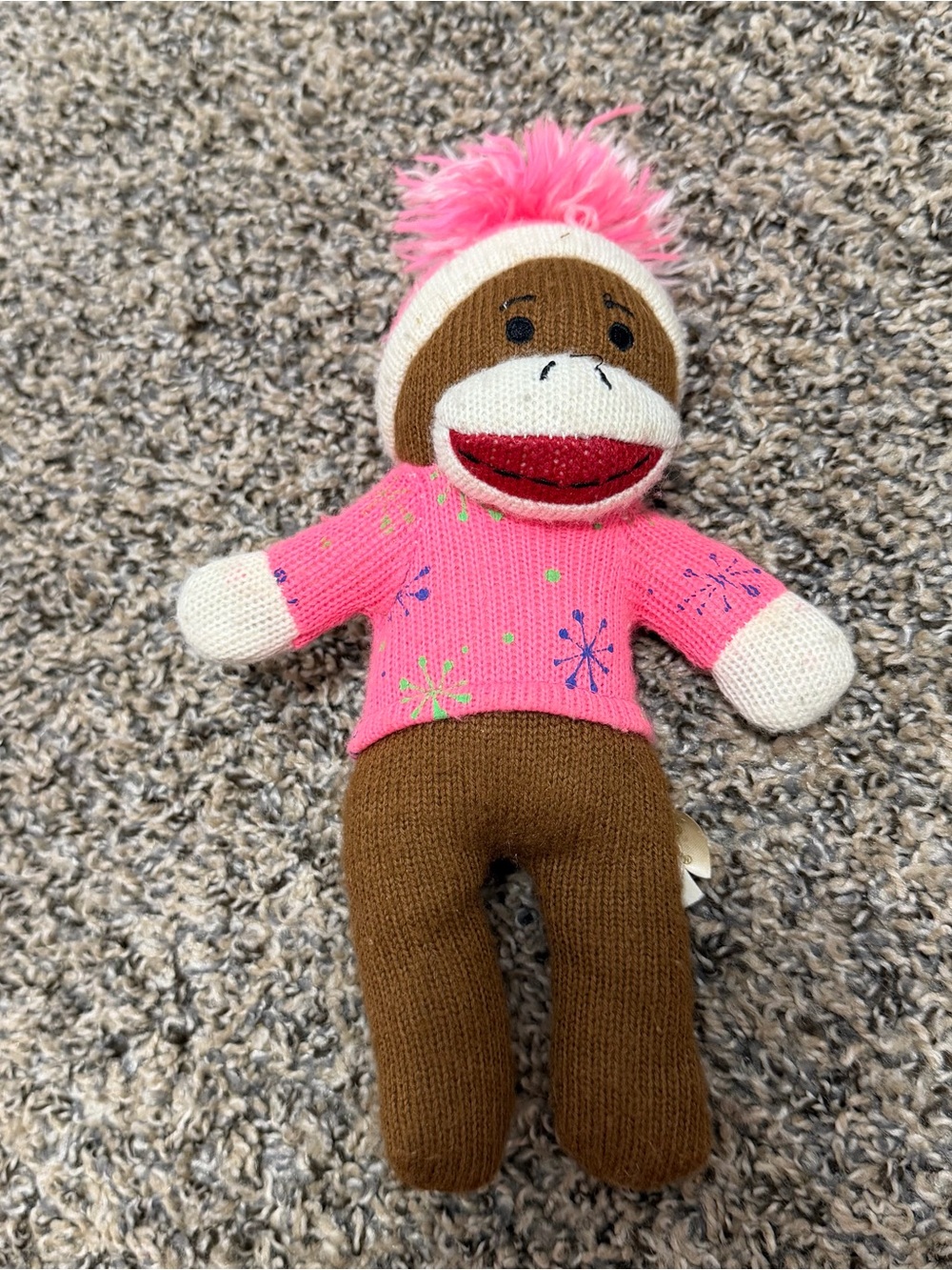 Dan Dee Pink Sock Monkey Plush Toy with Knit Sweater